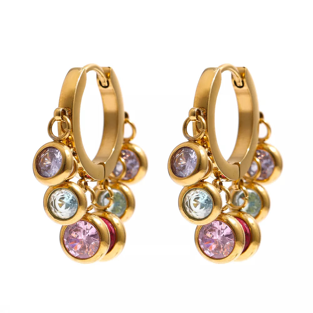 Drop Dangle Hoop Earring Luxoba 517 Gold Colorful 