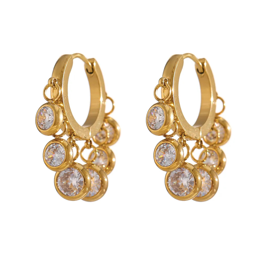 Drop Dangle Hoop Earring Luxoba 684 Gold White 