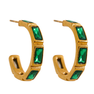 Sparkle Semi Hoop Earring Luxoba Green 