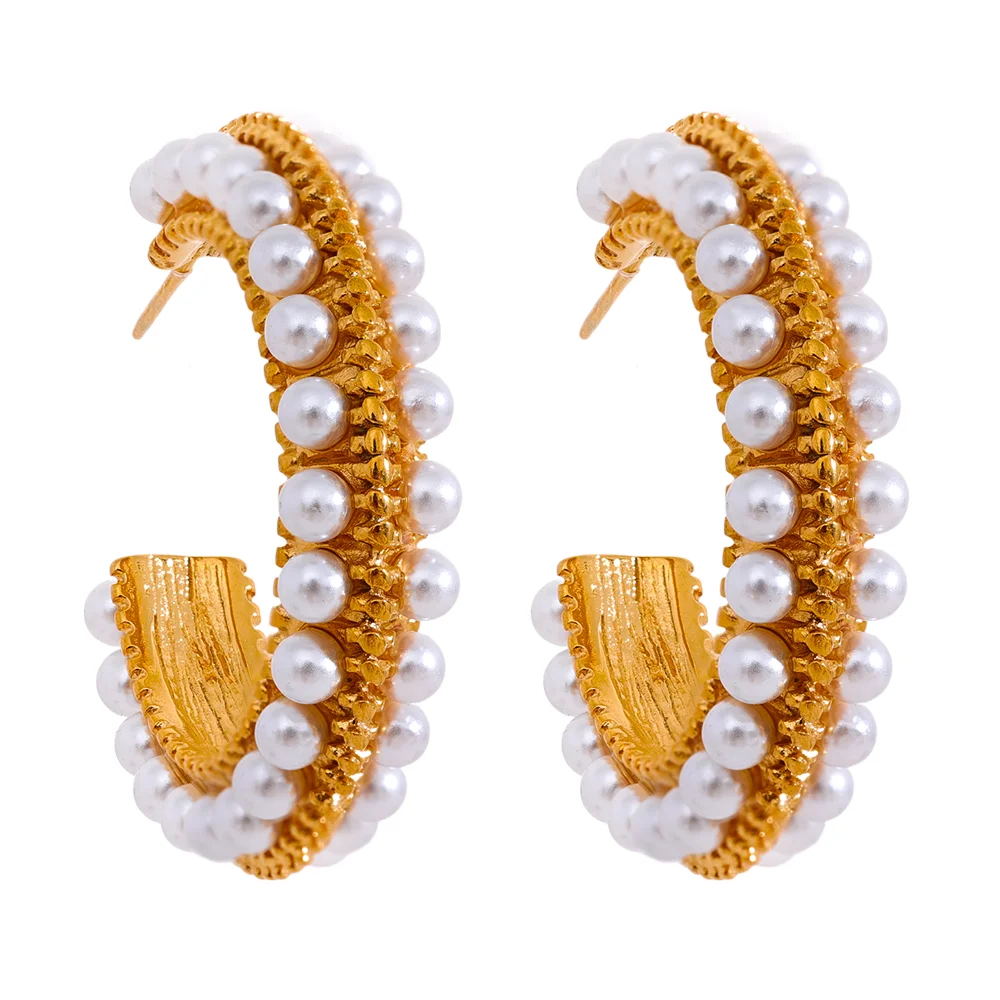 Pearl Semi Hoop Earring Luxoba Gold 