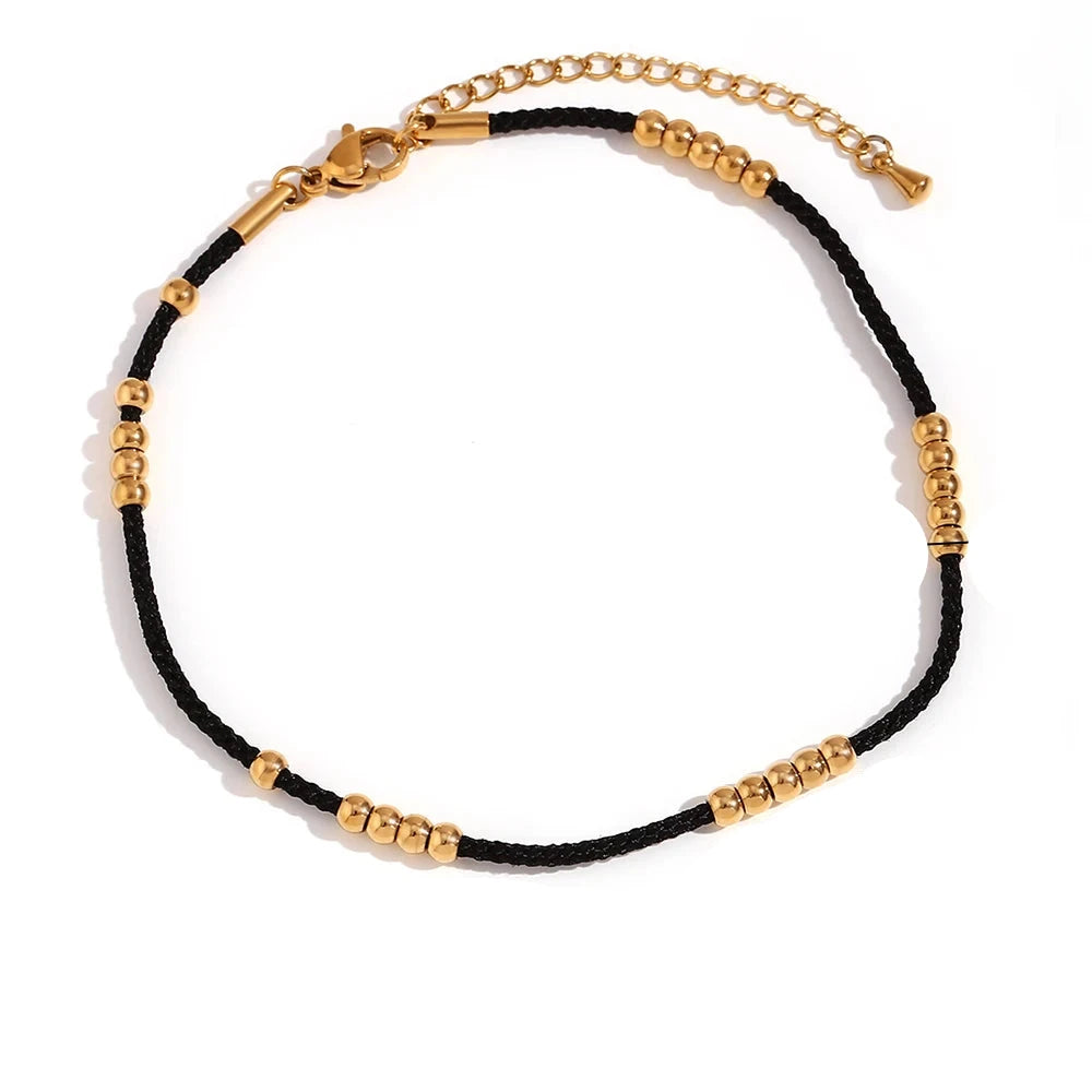 Black Rope Gold Bead Anklet