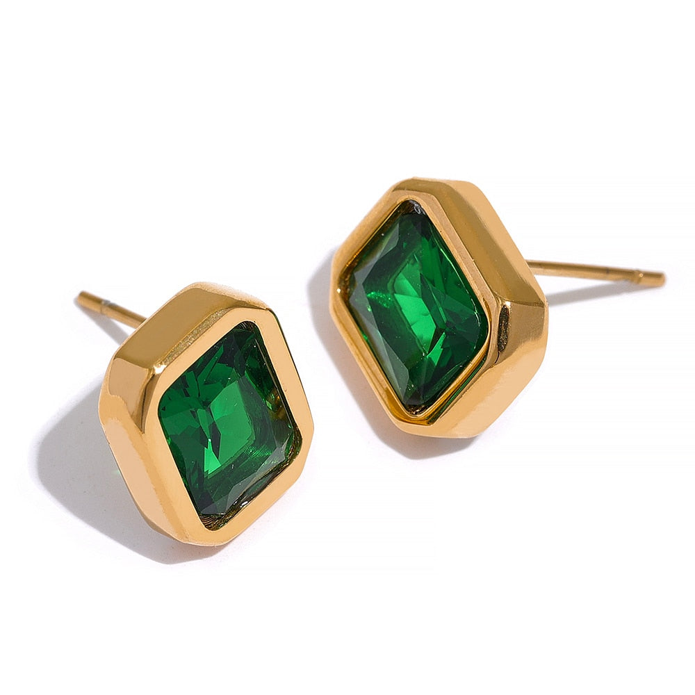 Cubic Zirconia Stud Earring Luxoba Green 