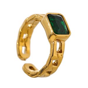 Green Stone Link Chain Ring Luxoba 