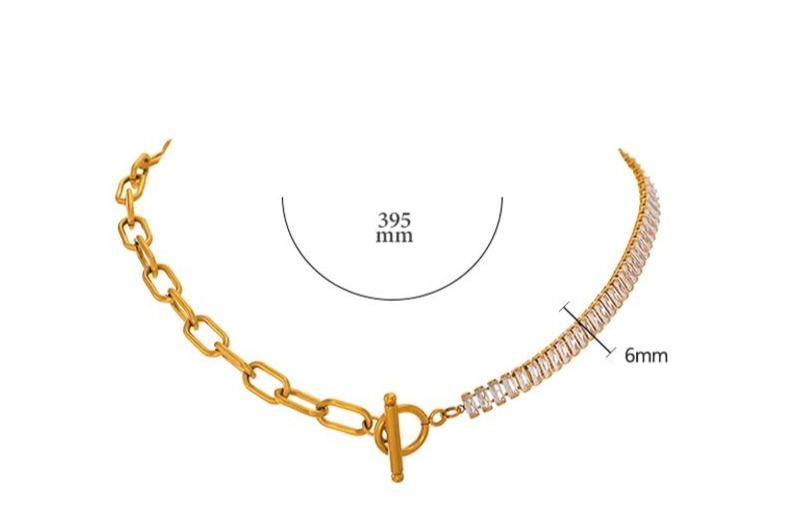18K Gold Link and Cubic Zirconia Necklace Luxoba 